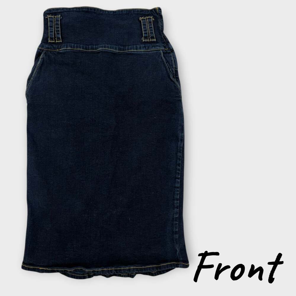 Baby Phat Y2K Vintage Dark Wash Denim Midi Pencil Skirt High Waist Size 7